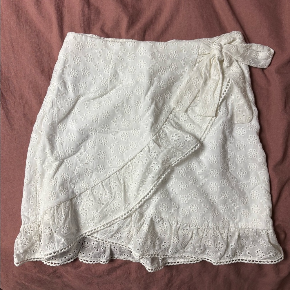 White Eyelet Wrap Skirt